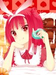 1girl beatmania doughnut food red_dress red_eyes red_hair red_hair red_skirt umegiri_ameto