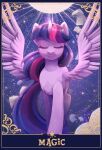  1girl applesartt closed_eyes english_text feathered_wings highres horns long_hair multicolored_hair my_little_pony my_little_pony:_friendship_is_magic no_humans pink_hair purple_fur purple_hair purple_horns purple_wings single_horn solo twilight_sparkle winged_unicorn wings 