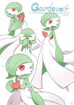  ? bob_cut character_name closed_eyes colored_skin dress gardevoir green_hair hair_over_one_eye highres multicolored_skin multiple_views open_mouth pink_eyes pokemon pokemon_(creature) scavia10 simple_background star_(symbol) two-tone_skin white_background white_dress white_skin 