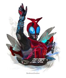  1boy absurdres arm_up armor black_bodysuit bodysuit english_text highres insect_wings kamen_rider kamen_rider_kabuto kamen_rider_kabuto_(series) male_focus obakelope0530 power_armor red_armor simple_background solo upper_body white_background wings 