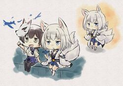  azur_lane fox_ears fox_tail kaga_(azur_lane) kaga_(battleship)_(azur_lane) kaga_(kantai_collection) kantai_collection multiple_girls multiple_tails short_hair 