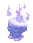  aren_garci artist_name fire full_body litwick looking_at_viewer melting no_humans one_eye_covered pokemon pokemon_(creature) purple_fire signature simple_background smile solid_eyes solo white_background will-o-wisp_(pokemon) yellow_eyes 