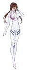  1girl arm_at_side artist_request blue_collar blue_eyes blue_hairband bodysuit brown_hair collar covered_navel evangelion:_3.0+1.0_thrice_upon_a_time final_gear full_body glasses hairband highres knees_together_feet_apart legs long_hair long_legs long_sleeves looking_at_viewer low-tied_long_hair makinami_mari_illustrious narrow_waist neon_genesis_evangelion number_print numbered official_art pilot_suit rebuild_of_evangelion red-framed_eyewear science_fiction simple_background skin_tight skinny smile solo tachi-e third-party_source transparent_background twintails white_bodysuit 
