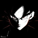  1boy aboude_art artist_name black_hair closed_mouth commentary dragon_ball dragon_ball_z instagram_logo instagram_username limited_palette looking_at_viewer male_focus short_hair signature solo son_goku spiky_hair spot_color 