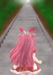 1girl animal_ears beatmania rabbit_ears rabbit_girl red_dress redhead running shrine umegiri_ameto