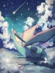  7_phi_3 animal_focus claws closed_eyes clouds colored_skin commentary_request flygon green_skin highres night night_sky no_humans pokemon pokemon_(creature) shooting_star sitting sky star_(sky) tail wings 