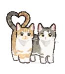  animal animal_focus cat full_body gentlecat grey_fur heart heart_tail heart_tail_duo highres no_humans orange_fur original photo-referenced simple_background striped_fur tail twitter_username whiskers white_background 