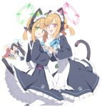  4girls absurdly_long_hair animal_ear_headphones animal_ears apron aris_(blue_archive) aris_(maid)_(blue_archive) black_dress black_hair blonde_hair blue_archive blush cat_tail closed_eyes dress fake_animal_ears fingernails flying_sweatdrops frilled_apron frilled_dress frills game_development_department_(blue_archive) green_eyes green_halo halo headphones highres long_hair long_sleeves maid maid_apron maid_headdress midori_(blue_archive) midori_(maid)_(blue_archive) momoi_(blue_archive) momoi_(maid)_(blue_archive) multiple_girls official_alternate_costume open_mouth orange_halo pantyhose pink_halo ponytail puffy_long_sleeves puffy_sleeves red_eyes redhead satou_kibi short_hair siblings simple_background sisters smile tail twins very_long_hair white_apron white_background white_pantyhose yuzu_(blue_archive) yuzu_(maid)_(blue_archive) 