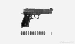  bullet chinese_commentary commentary_request grey_background greyscale gun handgun highres marvel marvel_cinematic_universe midoriii717 monochrome moon_knight_(disney+) no_humans shell_casing simple_background weapon weapon_focus weibo_watermark 