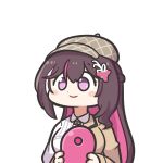  1girl azki_(4th_costume)_(hololive) azki_(hololive) blush_stickers brown_hair brown_jacket chibi chibi_only closed_mouth collared_dress colored_inner_hair commentary deerstalker double-parted_bangs dress hair_ornament hairclip hat hololive jacket long_hair long_sleeves looking_ahead map_pin multicolored_hair official_alternate_costume official_alternate_hairstyle pink_hair simple_background solo streaked_hair underdatv very_long_hair virtual_youtuber white_background white_dress white_hair 