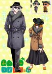  1boy 1girl :3 alternate_costume animal_crossing bantian96 coat commentary_request edmond_dantes_(fate) fate/grand_order fate_(series) fujimaru_ritsuka_(female) hands_in_pockets hat highres orange_hair photo-referenced short_hair smile sunglasses white_hair 