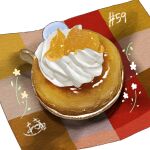  absurdres artist_name food food_focus fruit highres napkin no_humans original pastry simple_background takisou_sou whipped_cream white_background 