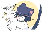  1girl :3 animal_ears belt blush cat_ears cat_tail chibi english_text flower hat hug long_sleeves persona persona_4 pov rao_per_mitsuru shirogane_naoto shirt simple_background tail upper_body white_shirt 