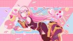 blue_eyes blush dress long_hair megurine_luka pink_hair project_sekai wink