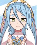  1girl azura_(fire_emblem) blue_hair commission fire_emblem fire_emblem_fates hair_between_eyes headdress long_hair looking_at_viewer portrait second-party_source tavi_(hosheezus) veil very_long_hair white_veil yellow_eyes 