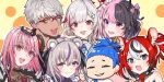  2boys 5girls amaki_pururu animal_ear_fluff animal_ears arurandeisu black_hair blue_eyes blue_hair bow choker closed_eyes crown dtto. earrings fangs glasses hair_bow hair_ornament hair_pulled_back hakos_baelz halo headphones headphones_around_neck heterochromia hololive hololive_english holostars horns indie_virtual_youtuber jewelry konkon_aria_(artist) long_hair looking_at_viewer marutake medium_hair minami_tette mori_calliope mouse_ears multicolored_eyes multicolored_hair multiple_boys multiple_girls open_mouth pink_eyes pink_hair ponytail purple_hair red_eyes redhead reject_(esports) short_hair skin_fangs skull_hair_ornament smile spikes squinting thumbs_up twintails violet_eyes virtual_youtuber white_hair 