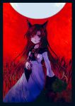  1girl animal_ears brooch brown_hair dress fingernails highres imaizumi_kagerou jewelry long_fingernails long_hair long_sleeves looking_at_viewer nail_polish open_mouth papapapappa123 purple_dress red_eyes red_nails sharp_fingernails solo touhou wide_sleeves wolf_ears 