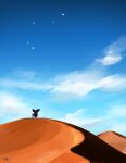  2014 aoi_(dizzy) clouds desert dog footprints iggy_(jojo) jojo_no_kimyou_na_bouken looking_up no_humans sand_dune sky solo star_(sky) stardust_crusaders translated 