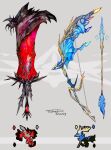  absurdres arrow_(projectile) blue_gemstone bow_(weapon) chain color_coordination color_guide dated gem grey_background highres no_humans objectification pokemon pokemon_(creature) pokemon_xy signature sukepmonster sword weapon weapon_focus xerneas yveltal 