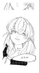  1girl absurdres blush commentary_request crossed_bangs dms ear_blush highres hinoshita_kaho korean_commentary korean_text link!_like!_love_live! looking_at_viewer love_live! medium_hair monochrome open_mouth smile translation_request two_side_up virtual_youtuber 