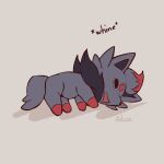  advos artist_name black_fur chibi closed_eyes grey_background lying no_humans on_side open_mouth pokemon pokemon_(creature) red_fur simple_background sound_effects two-tone_fur zorua 