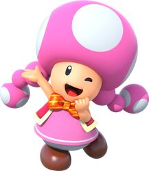  1girl 3d absurdres arm_up black_eyes blank_eyes bow bowtie brown_footwear dress flat_chest full_body gold_trim hand_up happy highres leg_up looking_at_viewer mario_party official_art one_eye_closed open_mouth pants pink_dress red_bow red_bowtie red_vest shoes short_dress simple_background sleeveless sleeveless_dress smile solo standing standing_on_one_leg striped_bow striped_bowtie striped_clothes super_mario_bros. super_mario_party third-party_source toadette transparent_background vest white_pants 