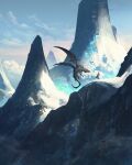 1other blue_sky clouds cloudy_sky dragon dragon_tail dragon_wings fantasy landscape mountain original richardlay sky snow standing tail wings