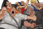 1girl car curly_dadan driving monkey_d._garp monkey_d._luffy monkey_d_luffy multiple_boys one_piece portgas_d._ace portgas_d_ace sabo_(one_piece) seatbelt vehicle_interior