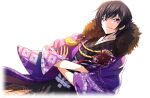  1boy artist_request backlighting black_hair black_hakama black_kimono closed_mouth code_geass code_geass:_lost_stories cropped_torso crossed_arms dutch_angle flower_knot fur_collar game_cg hakama half-closed_eyes haori happy highres japanese_clothes kimono lelouch_vi_britannia long_sleeves looking_at_viewer male_focus non-web_source official_art purple_haori rope short_hair sidelocks simple_background smile solo standing tassel transparent_background violet_eyes wide_sleeves 