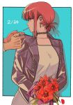  1boy 1girl birthday cigarette collar dated flower flower_request holding holding_lighter jinusi lighter lighting_cigarette redhead super_no_ura_de_yani_suu_futari tayama_(super_no_ura_de_yani_suu_futari) 