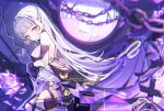  1girl alternate_costume backless_dress backless_outfit black_footwear chain detached_sleeves dress grey_hair haidollo head_chain high_heels highres hololive jewelry long_hair looking_at_viewer murasaki_shion sleeveless sleeveless_dress solo thigh_strap virtual_youtuber white_sleeves yellow_eyes 