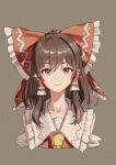  1girl absurdres ascot bow brown_eyes brown_hair chinese_commentary closed_mouth commentary detached_sleeves frilled_bow frilled_hair_tubes frills hair_bow hair_tubes hakurei_reimu highres long_hair looking_at_viewer red_bow smile solo touhou xiaoyu_yao_(htx1993601) yellow_ascot 