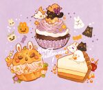  ! animal-themed_food black_cat bone bow bowtie candy candy_apple candy_corn caramel cat clouds commentary cream_puff crescent_moon cupcake ear_covers english_commentary english_text food food_focus ghost halloween happy_halloween hat hat_bow highres holding holding_food icing jack-o&#039;-lantern kitten moon nao_(bestrollever) no_humans on_food orange_hat original pie pie_slice polka_dot pumpkin_hat purple_background purple_bow rabbit simple_background star_(symbol) striped_clothes striped_headwear triangle witch_hat yellow_bow yellow_bowtie 