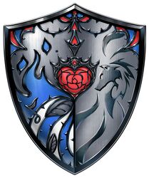  artist_logo blue_fire emblem english_commentary fire heart highres hololive hololive_english leaf musical_note no_humans pawz212 rubydian shield simple_background third-party_edit thorns virtual_youtuber weapon_focus white_background 