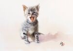  all_fours animal animal_focus cat looking_at_viewer nara_watercolor no_humans open_mouth original painting_(medium) realistic shadow sunlight traditional_media watercolor_(medium) white_background 