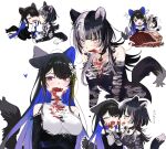  +_+ 2girls absurdres animal_ears black_choker black_hair black_nails blood blunt_bangs body_fur breasts choker collage colored_inner_hair english_text fangs grey_hair hair_ornament highres hololive hololive_english long_hair medium_breasts mole mole_under_eye multicolored_hair multiple_girls nerissa_ravencroft parted_bangs raw_meat red_eyes shiori_novella sidelocks slit_pupils streaked_hair two-tone_hair white_background wolf_ears wolf_girl yellow_eyes yomosaka 