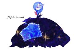  alternate_color black_dress black_fur black_gloves blue_hair closed_eyes colored_skin dress elbow_gloves english_text from_side gardevoir gloves half-closed_eyes iogi_(iogi_k) mega_gardevoir mega_pokemon pink_eyes pokemon pokemon_(creature) shiny_pokemon simple_background sparkle strapless strapless_dress umbreon white_background white_skin 