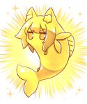  1girl animal animal_ear_fluff animal_ears animalization fish fox_ears fox_tail full_body glowing gold highres kemomimi-chan_(naga_u) naga_u original simple_background solo sparkle tail v-shaped_eyebrows white_background 