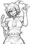  1girl 584koyashi animal_ears bell cat_ears cat_girl commentary goutokuji_mike highres navel neck_bell open_mouth partially_colored short_hair simple_background sketch skirt solo symbol-only_commentary touhou 