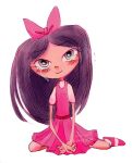  1girl black_hair blue_eyes bow child daytoday dress hair_bow highres isabella_garcia-shapiro long_hair phineas_and_ferb pink_bow pink_dress pink_footwear shirt sitting smile tears toon_(style) 
