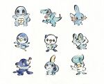  :&gt; :&lt; animal_focus beak bird black_eyes colored_sclera crocodilian duck fangs fins freckles froakie frog frown highres lizard metikyun mudkip no_humans open_mouth oshawott penguin piplup pokemon pokemon_(creature) popplio quaxly seal_(animal) smile sobble squirtle standing tail totodile trait_connection turtle white_background yellow_sclera 