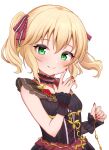  1girl blonde_hair blush choker corset daysss green_eyes hair_ribbon highres idolmaster idolmaster_cinderella_girls idolmaster_cinderella_girls_starlight_stage looking_at_viewer nail_polish ribbon sakurai_momoka smile solo twintails wrist_cuffs 