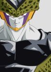  1boy brown_eyes cell_(dragon_ball) commentary_request dragon_ball dragon_ball_z evil_smile highres male_focus perfect_cell portrait smile solo takumi1230g white_background 