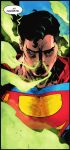  1boy black_hair cape dc_comics english_text gas highres kryptonite male_focus non-web_source red_cape smelling solo suicide_squad superhero_costume superman_(series) ultraman_(dc) upper_body 
