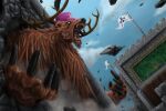  1boy alternate_form animal_ears animal_nose antlers clouds cloudy_sky commentary corarima empty_eyes english_commentary hat highres horns male_focus monsterification one_piece open_mouth outdoors pink_hat realistic reindeer_antlers sharp_teeth sky solo teeth tony_tony_chopper 