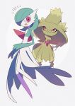  alternate_color artist_name bob_cut colored_skin dress floating gardevoir ghost green_hair hat mismagius multicolored_skin open_mouth pink_eyes pokemon pokemon_(creature) sg_(suuchan) shiny_pokemon simple_background sweatdrop two-tone_skin white_dress white_skin witch_hat 