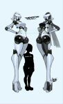  2girls absurdres breasts doll_joints hair_between_eyes hands_on_own_hips high_heels highres joints long_hair medium_breasts multiple_girls namaniku_atk original robot robot_girl robot_joints simple_background tall_female twintails white_background wide_hips 