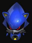  1boy absurdres black_background black_sclera colored_sclera commentary english_commentary highres hyeon_sonic male_focus metal_sonic no_mouth non-humanoid_robot red_eyes robot robot_animal solo sonic_(series) upper_body 