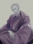  1boy akane-banashi arakawa_isshou artist_name beard cheekbones facial_hair greyscale highres japanese_clothes kimono looking_at_viewer male_focus monochrome old old_man sitting sketch solo souki1203 