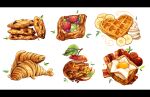  apple bacon banana banana_slice chocolate_chip_cookie cookie croissant egg_(food) food food_focus fried_egg fruit heart-shaped_food ichiknees no_humans original pastry strawberry tomato waffle whipped_cream white_background 